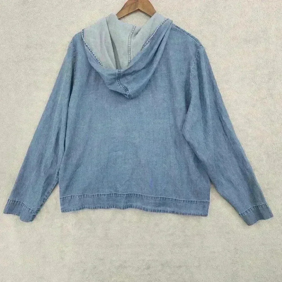 Eddie Bauer Women's Tall L Chambray Hooded Jacket Zip-Up Vintage Style - Picture 2 of 8